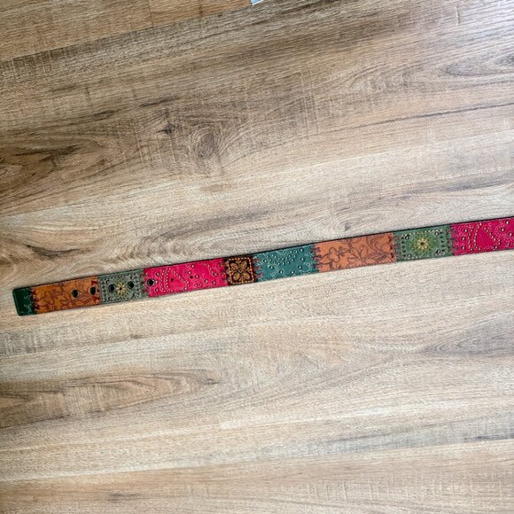 Fossil Leather Patchwork Belt Boho Multicolor  Funky Festival - Picture 5 of 8